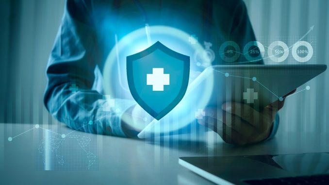 Medical doctor using tablet with immune system futuristic AI des